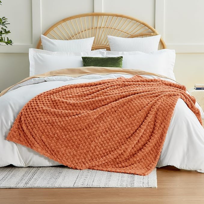 EXQ Home Fall Throw Blanket for Couch or Bed - 3D Imitation Turtle Shell Jacquard Decorative Fleece Blankets - Cozy Soft Fuzzy Flannel Blanket Suitable for All Seasons(50"×60",Orange)