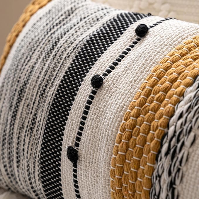 Decorative Lumbar Throw Pillow Cover 14x24 Boho Yellow Mustard Accent Cushion for Couch Sofa Farmhouse Pillowcase for Bedroom Living Room Home Décor Cover ONLY