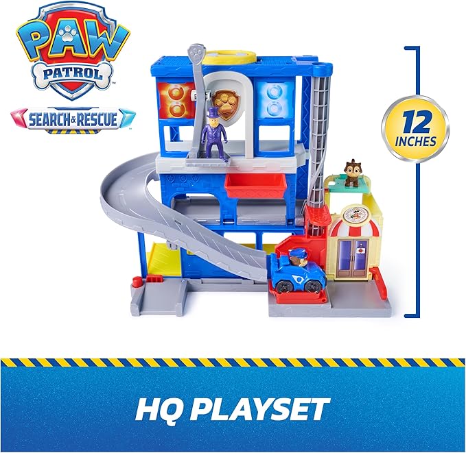 Paw Patrol: Pup Squad, Search & Rescue HQ Playset with Chase Pup Squad Racer, Humdinger Action Figure & Kitty Pal, Kids Toys for Boys & Girls Ages 3+