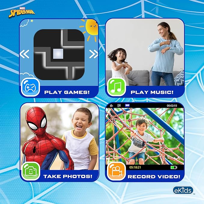 ekids Spiderman Kids Camera with SD Card, Digital Camera for Kids with Video Recording, Built-in Digital Stickers for Fans of Spiderman Gifts
