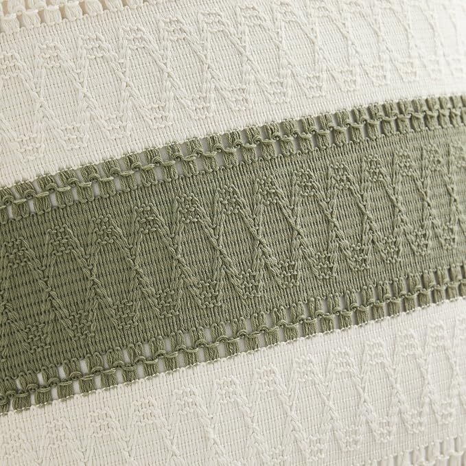 2pk Boho Pillow Covers 12x20, Natural White/Contrast/Green | 100% Organic Cotton Body, Stripe Embroidery, Farmhouse Decorative Cushion Covers for Sofa Bed Living Room Home Decor