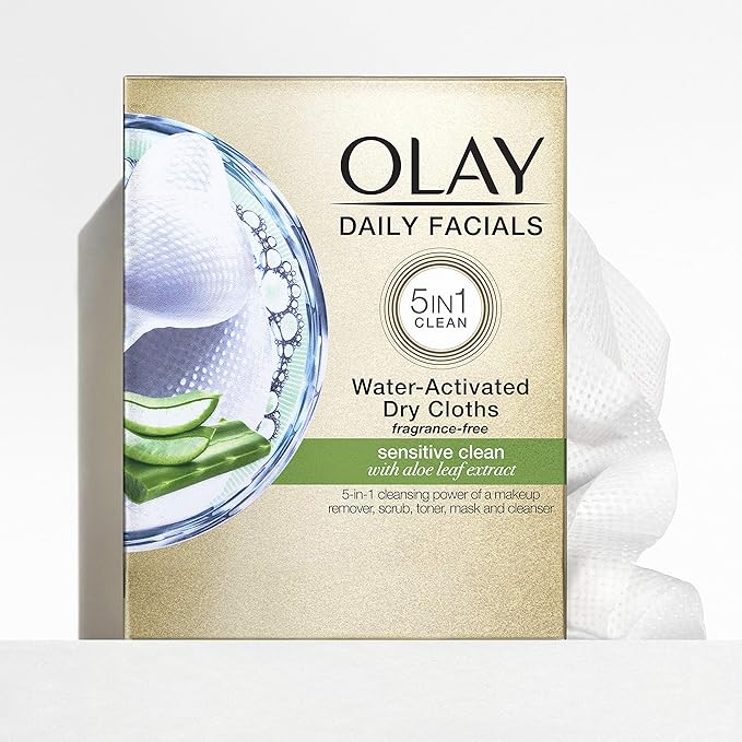 Makeup Remover Wipes by Olay Daily Facials Gentle Clean 5-in-1 Water Activated Cleansing Cloths, 33 count Packaging may Vary (Pack of 3)