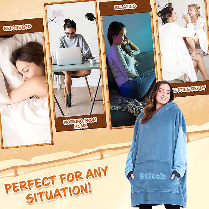 Disney Fleece Hoodie for Adults and Teenagers Oversized Hooded Poncho One Size - Stitch Gifts