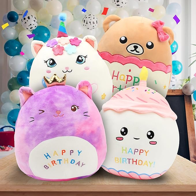 Easfan 12'' Birthday Cake Plush Pillow Soft Cake Plush Toy Cute Stuffed Animal Home Room Decoration Birthday Gifts for Kids Toddlers, Pink