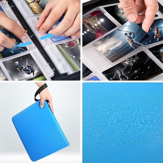 WOT I Baseball Card Binder, 900 Pocket Sleeves with Zipper, Double Sided Pockets Carry Case for Baseball, Football Cards (Blue)