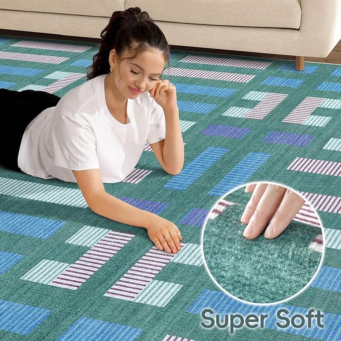 cotiled 5x7 Area Rugs Living Room Rug: Washable Boho Rugs with Non Slip Backing Large Soft Indoor Stain Resistant Carpet for Bedroom Farmhouse Dining Room Lightweight Home Decor Green