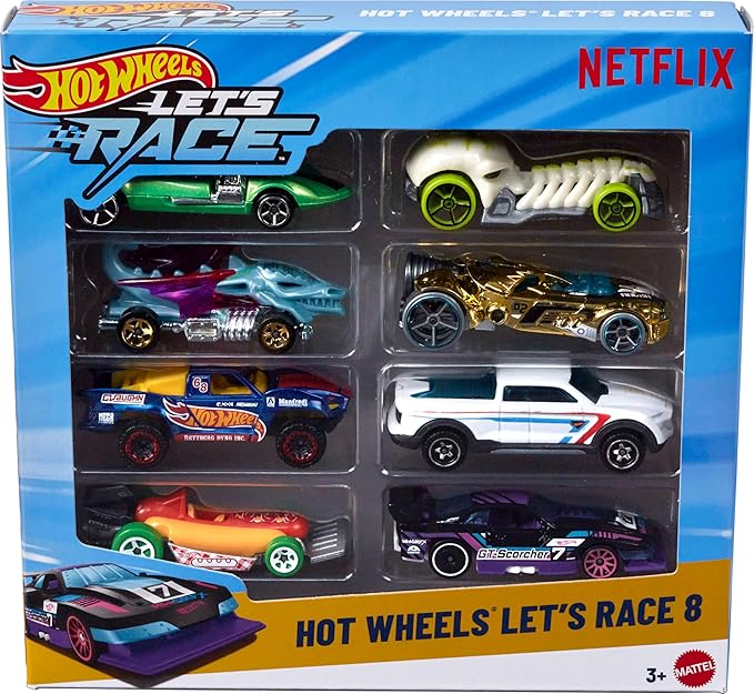 Hot Wheels Toy Cars & Trucks, Let’s Race 8-Pack, Set of 8 1:64 Scale Vehicles from the Animated Netflix Show