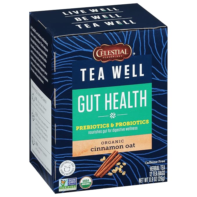 Celestial Seasonings TeaWell Herbal Tea, Gut Health, Organic Cinnamon Oat, 12 Count