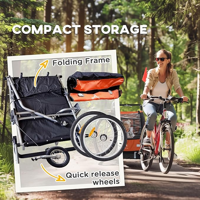 Aosom Elite 360 Swivel Bike Trailer for Kids Double Child Two-Wheel Bicycle Cargo Trailer with 2 Security Harnesses