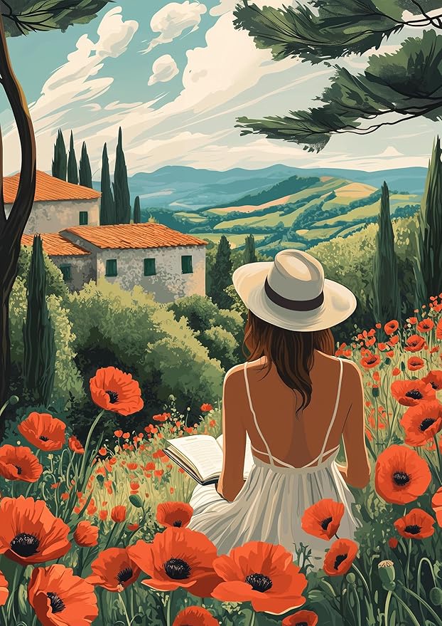 Puzzle for Adults 1000 Pieces, Art Jigsaw Puzzles, Colorfull Landscape Puzzles Girl in The Poppy Field, Mate Finish, Poster Included 1000 Piece Puzzle for Adults.