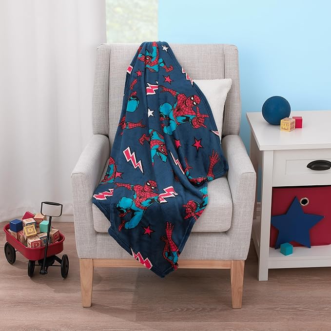 Marvel Spiderman Blue, Red and White Super Soft Plush Baby Blanket