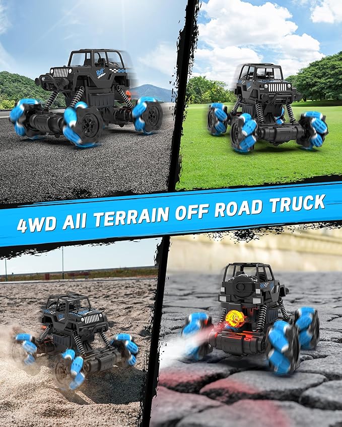RC Sideways Stunt Car, 2.4 Ghz Remote Control Drift Car, Features 360° Rotation, Spins, Spray, All Terrain 4WD RC Stunt Cars Toys for 6-12 Years Boys Girls Gifts for Christmas New Year