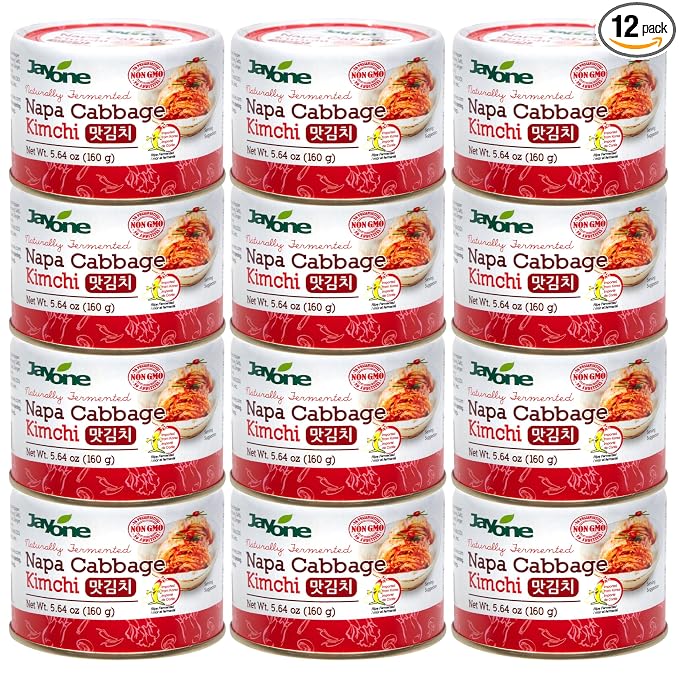 Korean Canned Napa Kimchi – Naturally Fermented, Shelf-Stable, Ready-to-Eat, Non-GMO, No Preservatives, Perfect for Meals, Camping & Emergency Food (5.64oz x 12)