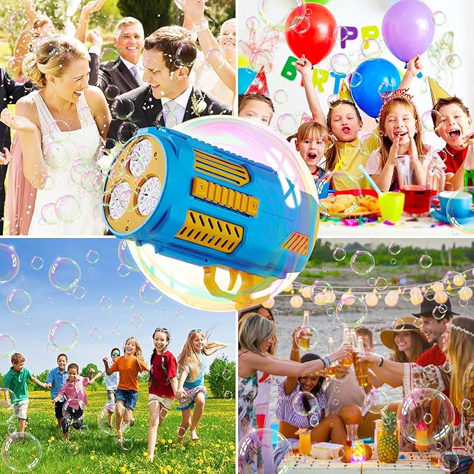 Upgraded Bubble Machine Gun, Built-in Solution, Automatic Blower, 8000+ Bubbles Per Minute for Kids Adults Maker Halloween Toys Indoor Outdoor Wedding Birthday Party - Blue