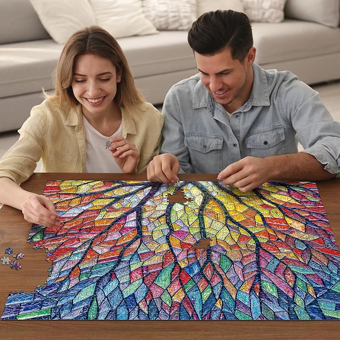 Sutinban Stained Glass Tree Puzzles for Adults 1000 Pieces, Colorful Mosaic Tree of Life Jigsaw Puzzle, Impossible Challenging Difficult 1000 Pieces Puzzles Game for Family