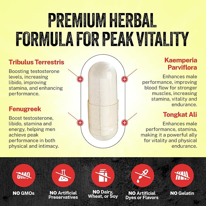 Natural Male Enhancing Supplement Erect Pills - Increase 2" in 60 Days Enlargement & Male Enhancement Pills, Promote Size, Strength, Energy, Stamina, Last Longer Support, Testosterone Booster for Men