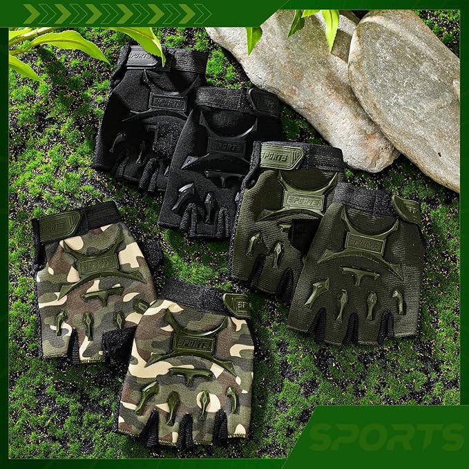 Boao 3 Pairs Kids Half Finger Bike Gloves Non-Slip Breathable Adjustable Birthday Gift for Boys Girls for Bike Workout
