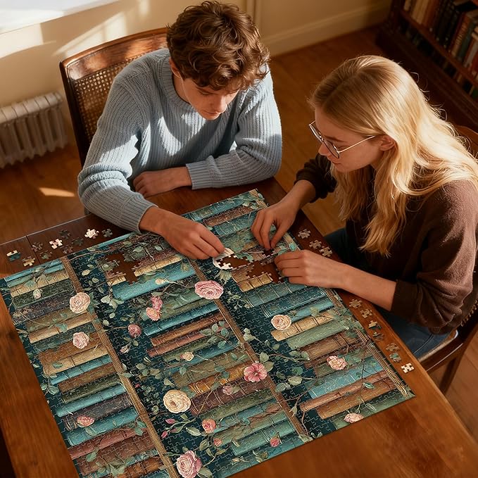 Puzzle 1000 Piece for Adults Jigsaw Featuring Aesthetic Home Decoration Unique Gift for Cat Lovers Premium Large Puzzle for Family Fun (Books&Blooms Puzzles-1000pcs)
