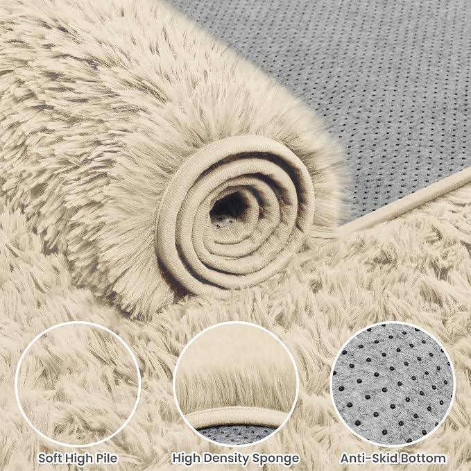 5x8 Area Rugs for Living Room: Soft Fluffy Shag Beige Rugs for Bedroom, Non Slip Large Fuzzy Plush Rug Indoor Floor Carpet for Nursery Kids Boys Girls Room, Dorms, Playroom, Modern Home Decor