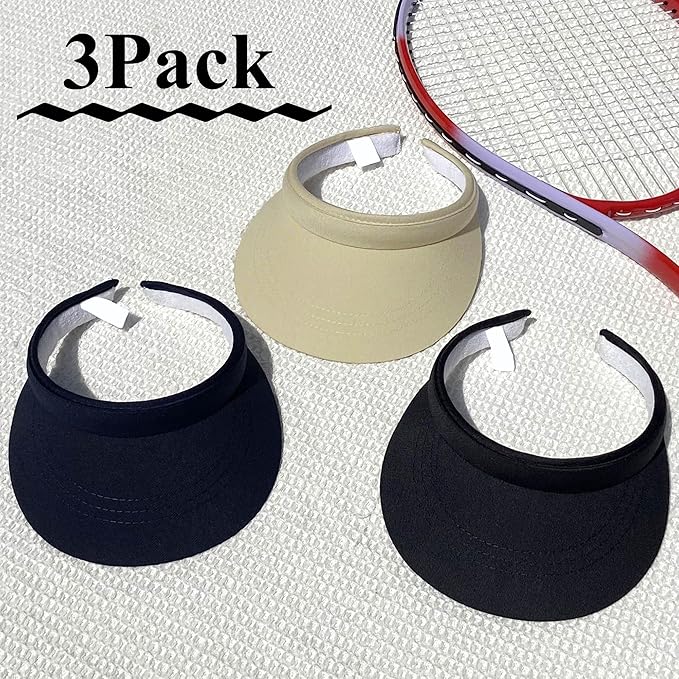 3 Pack Sports Sun Visor Hat Women Men Adjustable Clip On Visors Outdoor Golf Beach Cap