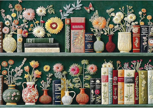 Blueforest Wildflower Embroidery Puzzles for Adults 1000 Pieces, Vintage Flower Book Puzzle, Wildflower Pages Jigsaw Puzzle for Book Lover, Floral Art Bookshelf Library Puzzles