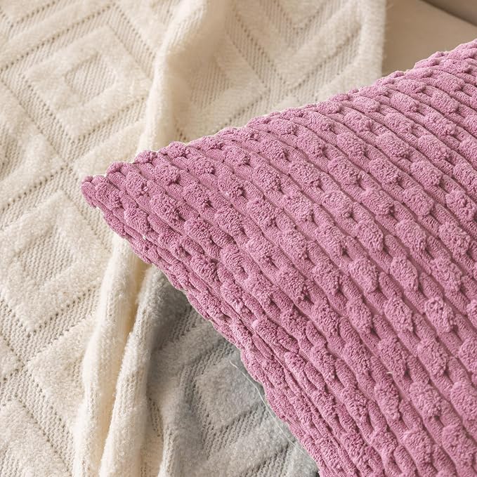 Set of 4 Pink Decorative Throw Pillow Covers 22x22 Inch Corduroy Pillow Covers for Bed Couch Sofa Living Room Soft Square Cushion Cases
