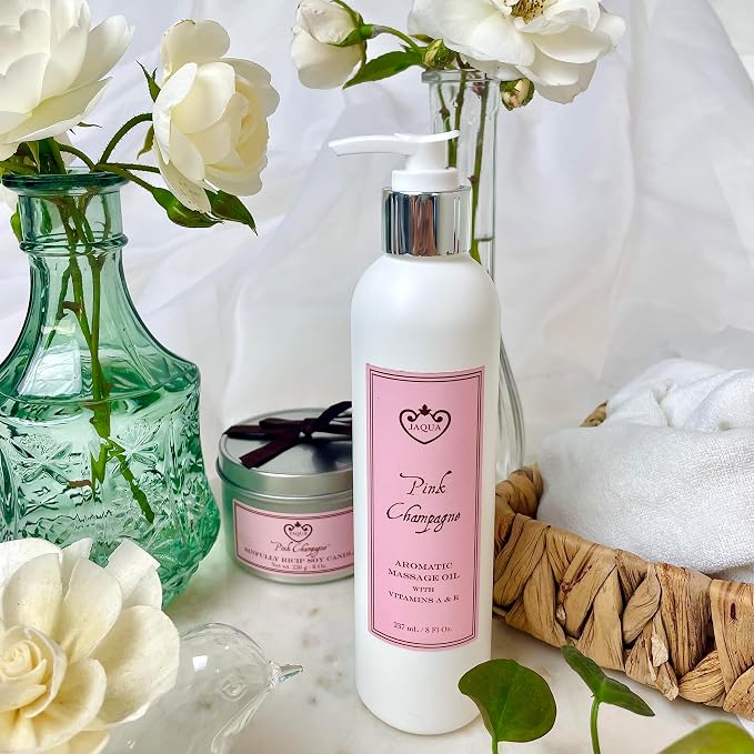 Jaqua Spa Aromatic Massage Oil with Jojoba, Sesame, and Sunflower Oil - Pink Champagne
