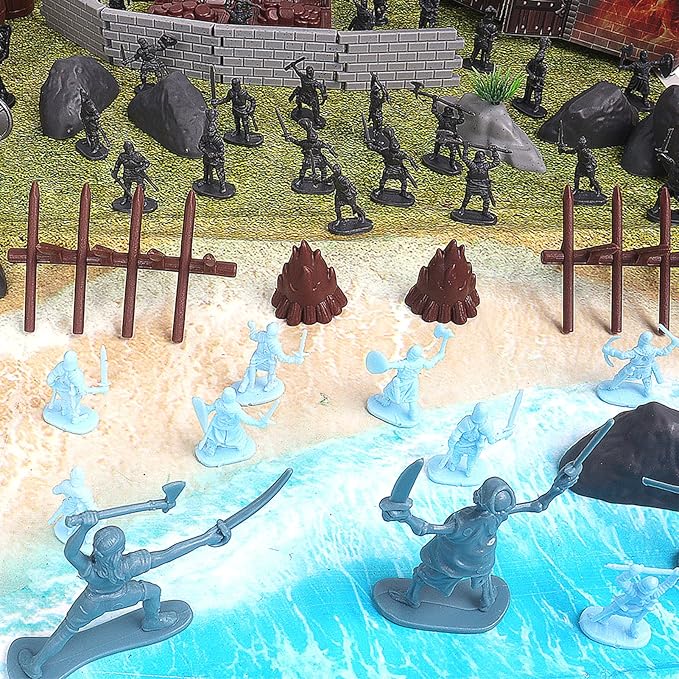 Medieval Castle Knight Toy Soldier Figures Army Men Toys, The Medieval Times Middle Ages DIY Castle Building Toy Piracy Knight Action Figurines with Storage Bag,2 Dragons, 2 Bridges, 1 Map