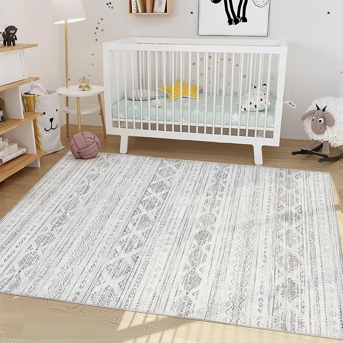 Nakagishi Boho 4x6 Area Rug Living Room Rugs Machine Washable Dark Gray | Soft, Pet & Kid Friendly, Carpet for Living Room/Bedroom/Office/Kitchen/Nursery, Daily Home Decor Stain Resistant Moroccan