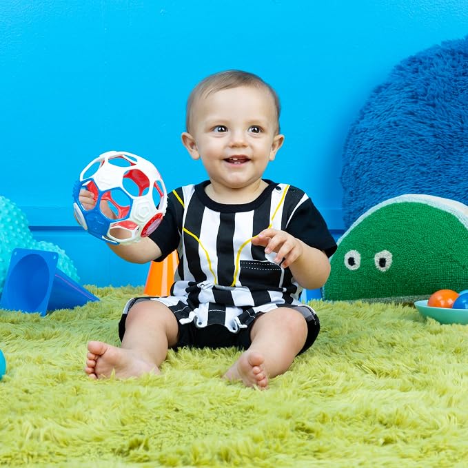 Bright Starts Oball Grippin' Goals Rattle Soccer Ball - Red, White & Blue, Easy-Grasp Toy for Newborn and Up (Pack of 2)