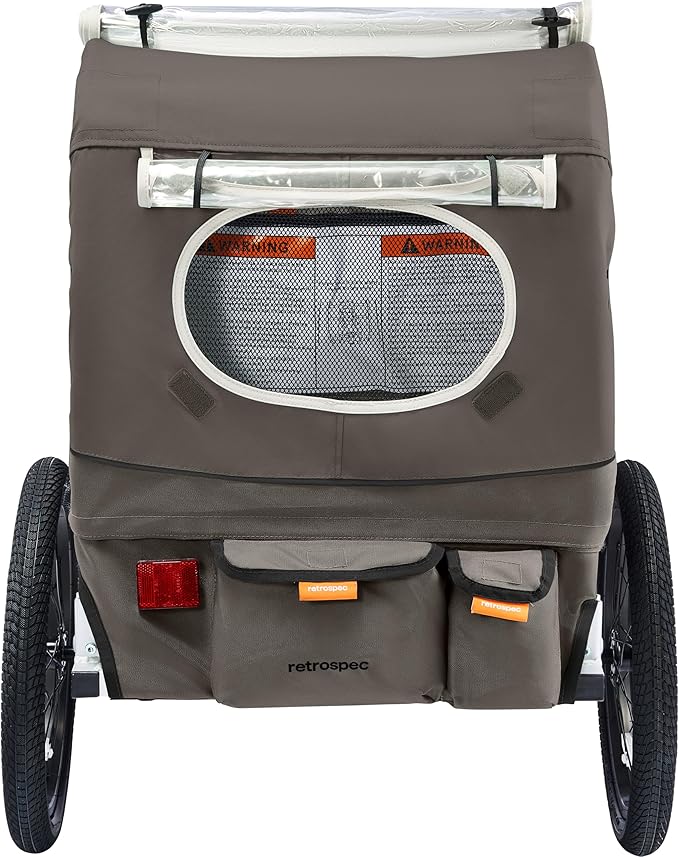 Retrospec Rover Plus Bike Trailer for Kids - Foldable Single/Double Passenger Design with 5-Point Safety Harness, Weather-Resistant Fabric & Safety Flag - 40-80 lbs