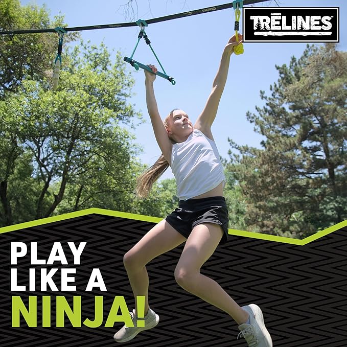 36ft. Ninja Adventure Kit, Slackline Obstacle Course and Outdoor Playground Set - 8 Ninja Warrior Accessories - Monkey Bars for Backyard, Kids Outdoor Play Jungle Gym - Ages 5+ Holds 250lbs