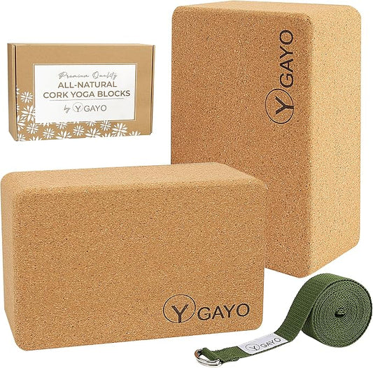 Y O Gayo Premium Cork Yoga Blocks – Durable & Sturdy Natural Cork Yoga Blocks for Stability, Balance, Alignment, Stretching, and Support in Yoga & Pilates