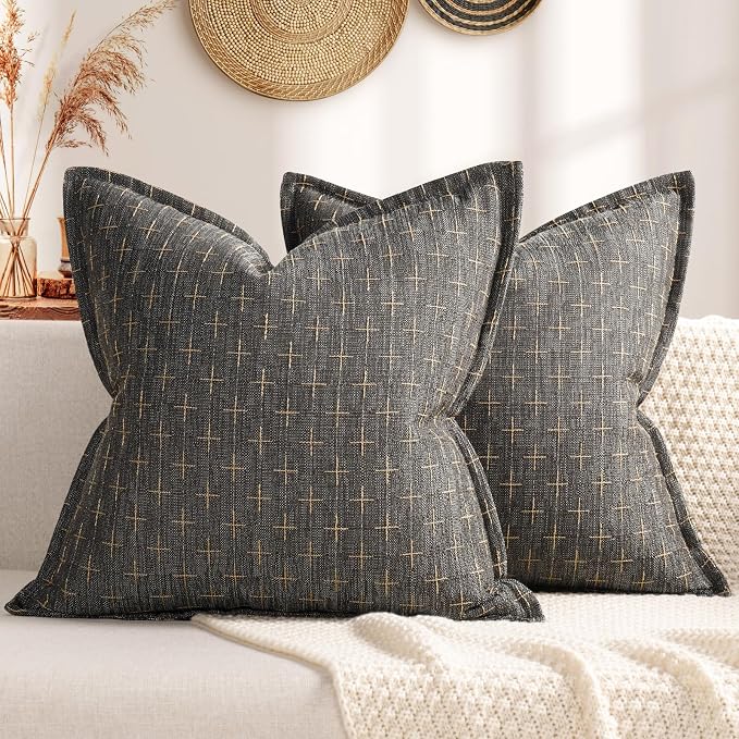 Pillow Covers 16x16 Set of 2 Soft Polyester Textured Pillow Covers with Stylish Flange Edge Cozy Farmhouse Throw Pillows for Couch Bed Sofa Living Room