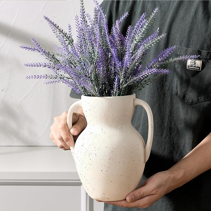 Emotionally Grounded Vase, Vaseking Large Ceramic Rustic Vase with 2 Handles, 8.6 inch Minimalist Decorative Farmhouse Vases for Home Decor, Living Room, Enterway, Table Decoration, Speckled White