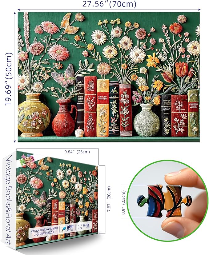Wildflowers Embroidery Puzzles for Adults 1000 Pieces, Wildflower Pages Jigsaw Puzzle, Vintage Book Puzzles for Book Lover, Plant Floral Flowers Puzzle as Home Decor