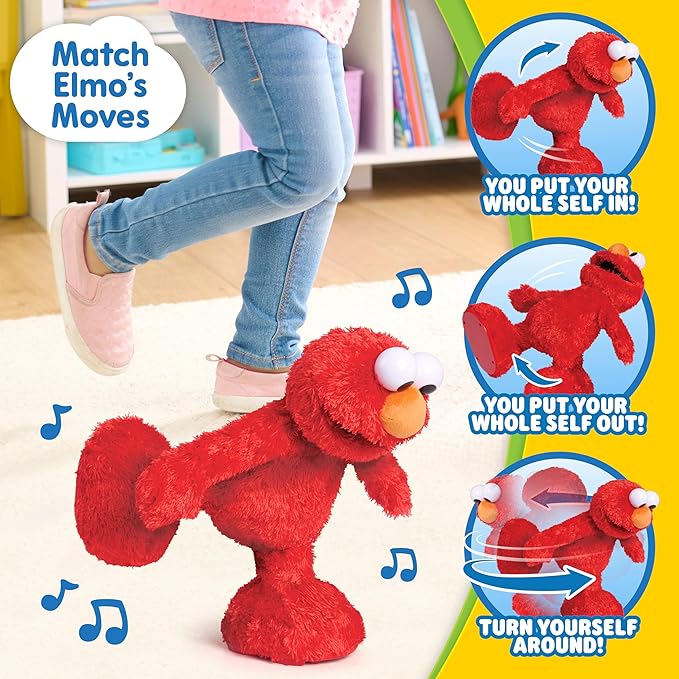 Just Play Sesame Street Hokey Pokey Elmo 14” Interactive Plush Toy, Sings, Dances & Plays Music, Bilingual Stuffed Animal for Pretend Play, Soft & Huggable, Ages 18 Months and Up