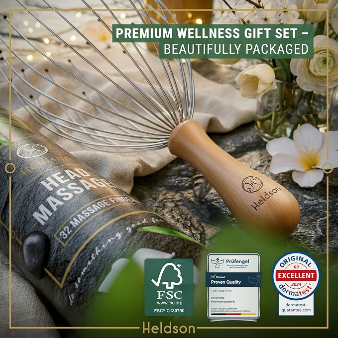 HELDSON® Premium Wire Head Massager Scalp Massager Tool - 32 Fingers Octopus Scratcher - Stress Relax Tickler - Hair Massagers Whisk - Headspa Equipment - Headscratcher Tickle Tools - Gift Men, Women