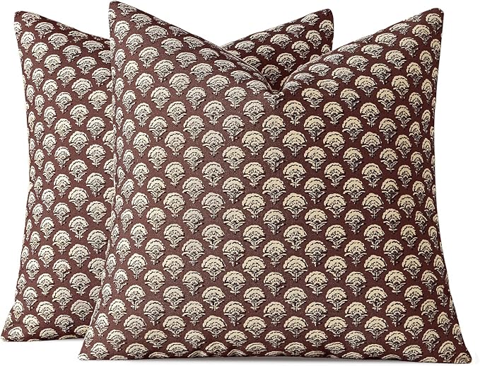 MIULEE Floral Print Decorative Pillow Covers 18x18, Withered Rose | Vintage Boho Farmhouse Modern Home Decor, Set of 2, Block Print Cushion Covers for Couch Sofa Bed Living Room