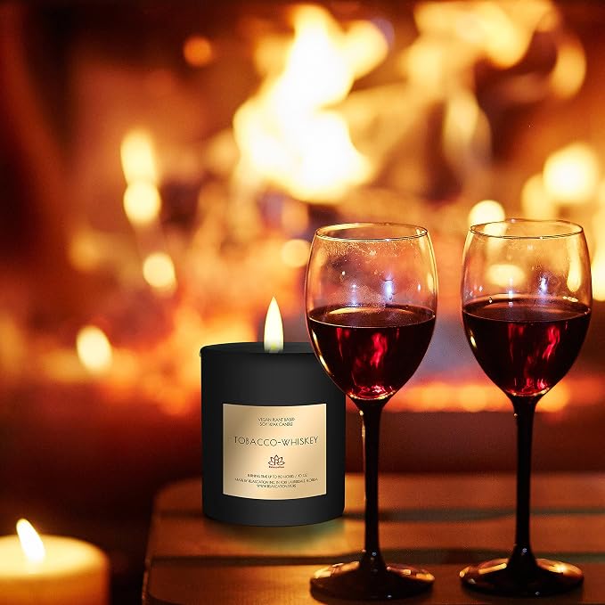 Candle for Men - Natural Soy Wax Candle in Big Glass Jar - Highly Scented Candle Tobacco & Whisky Scent | Ideal for Home, Gift for Men, Husband, Father - Handmade in USA