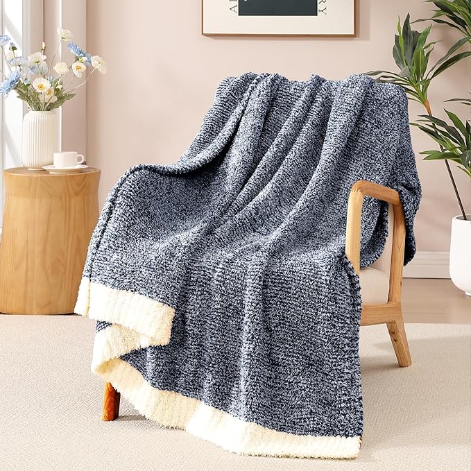 Soft Twin Blanket for Bed-Cozy Warm Reversible Knitted Blankets | Lightweight Fluffy Decor for Women, Mom, Her & Girls, Sofa, Chair, Couch, 60x80in, Cationic Dyeing Navy Blue