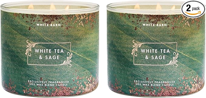Bath & Body Works White Tea & Sage 3-Wick Candle - Scented Candle for At-Home Use - Long-Lasting, Room-Filling Fragrance - High Fragrance Oil Concentration - Soy Wax Blend - 2-Pack