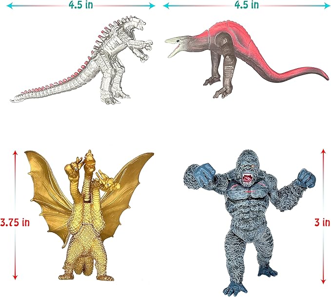 TwCare Exclusive Set of 6 Godzilla vs Kong Toys Movable Joint Action Figures, King of The Monster Dinosaur Ghidorah Skull Crawler Mecha Mechagodzilla Cake Toppers Pack