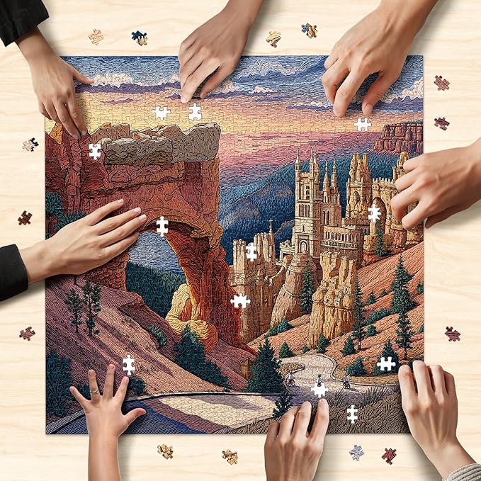 1000 Piece Jigsaw Puzzle for Adults, Cityscape Jigsaw Puzzle, Utah Arches Fantasy Castle Landscape with Bikers, 1000 Piece Challenging Art Puzzle, 22.5 x 22.5 in