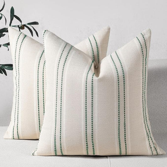 Hckot Spring Throw Pillow Covers 24x24 Set of 2 Green Pillow Covers | Farmhouse Decorative Pillows Textured Linen Square Cushion Covers for Sofa Couch Bed Living Room Decor(Dark Green)