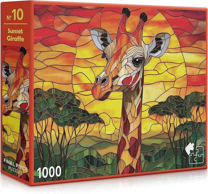 Sunset Giraffe #10 – 1000 Piece Jigsaw Puzzle for Adults | Premium European Blue Board | Satin Low-Glare Finish | Ribbon Cut | Bonus Poster | Display-Worthy Box | Printed in USA | Final Piece Puzzles