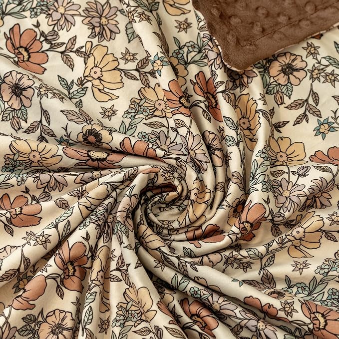 Baby Blanket for Girls, Soft Cozy Nursery Minky Blanket with Double Layer Dotted Backing for Infant Toddler in Crib Stroller, Floral Vintage Brown Blanket, 30x40 Inches