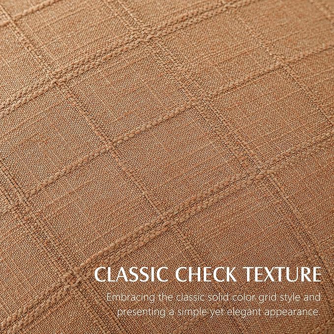 Foindtower Set of 2 Decorative Linen Check Throw Pillow Covers Neutral Farmhouse Vintage Cushion Covers Modern Boho Home Decor for Sofa Chair Couch Bedroom Living Room,22×22 Inch,Brick