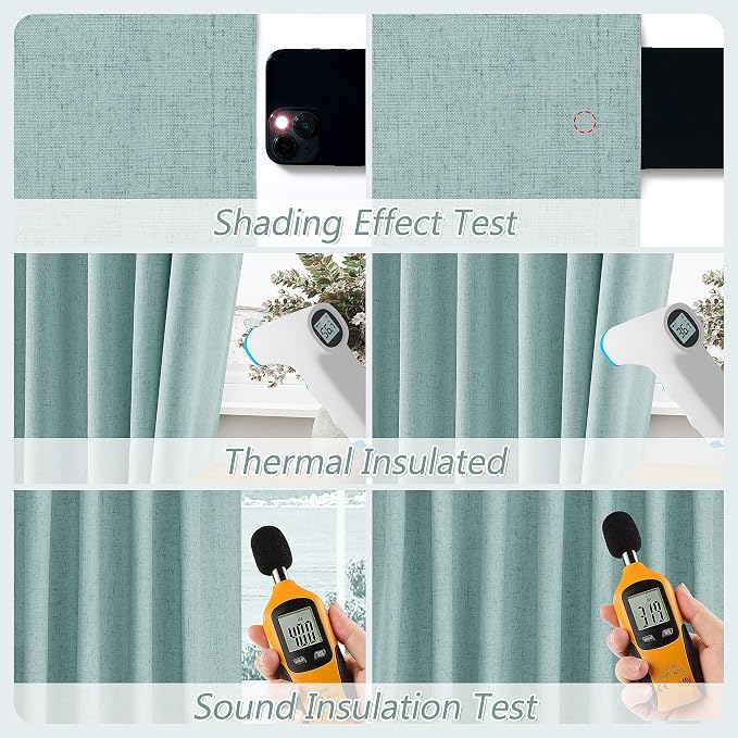 Guken Light Blue 100% Blackout Linen Curtains 96 Inch Length 2 Panels Set for Living Room Bedroom Back Tab/Rod Pocket Thermal Insulated Black Out Drapes Room Darkening Farmhouse Window Curtains