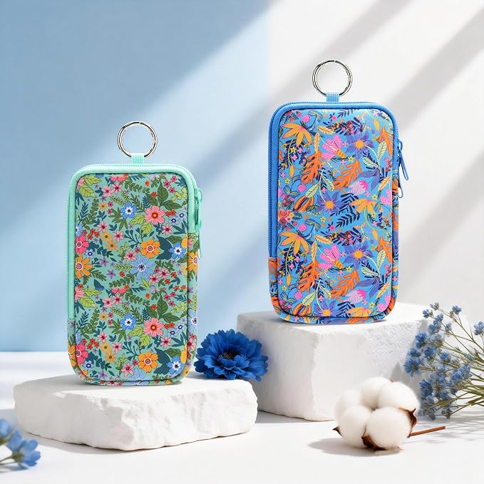 KJQJLY 2 Pack Portable Tampon Organizer Bag Tampon Holder & Storage Case with Zipper for Travel, Discreet Period Bag for Purse, Waterproof Feminine Products Pouch for Women (Flower)
